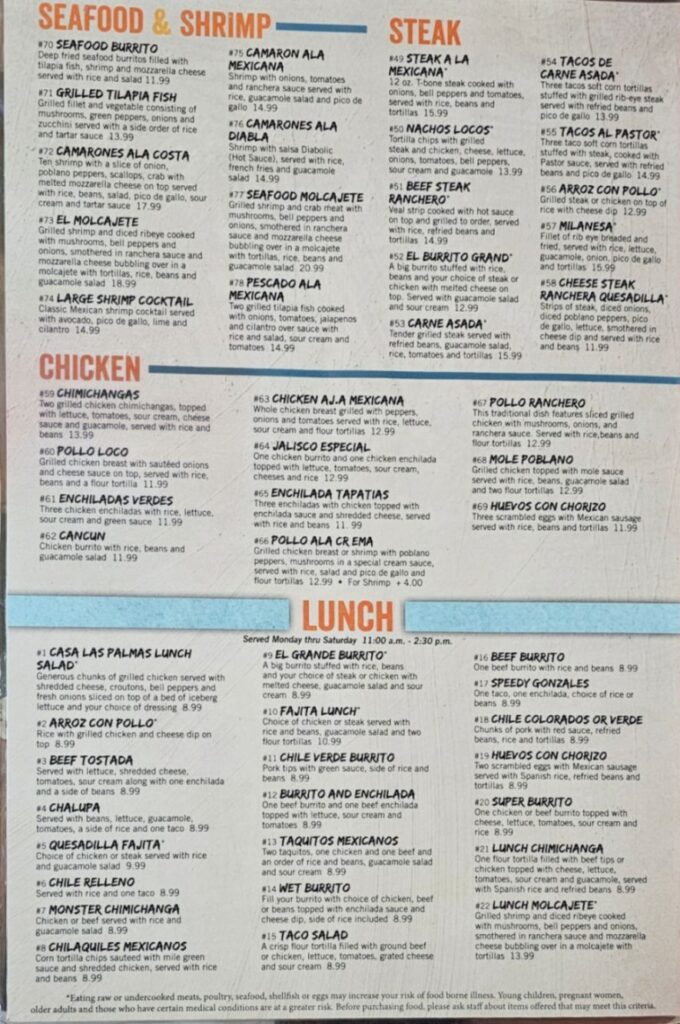 Casa Las Palmas breakfast Menu 1