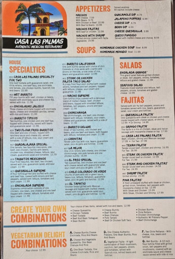 Casa Las Palmas breakfast Menu 2