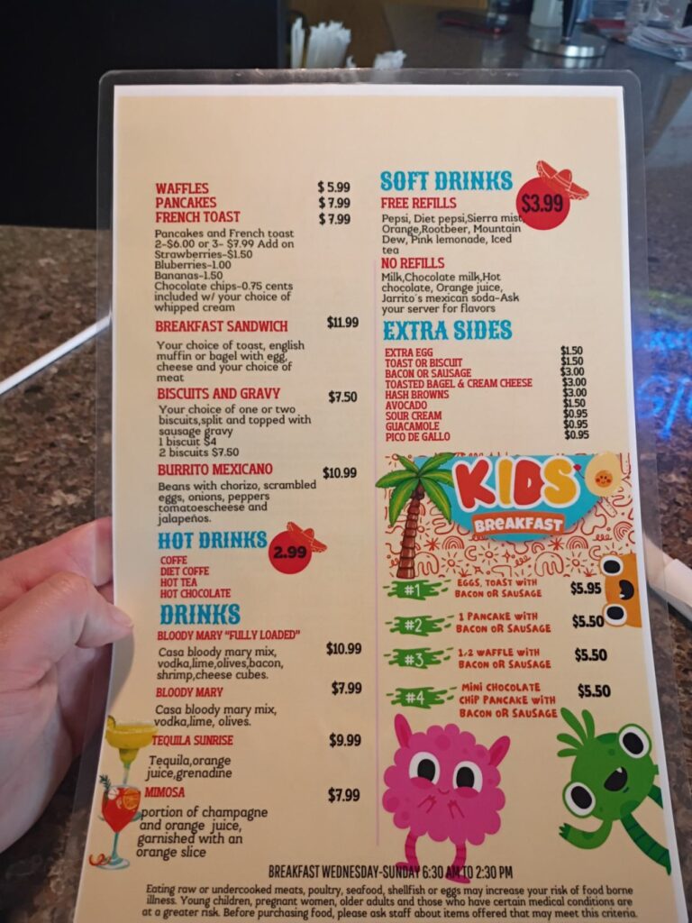 Casa Las Palmas breakfast Menu 3