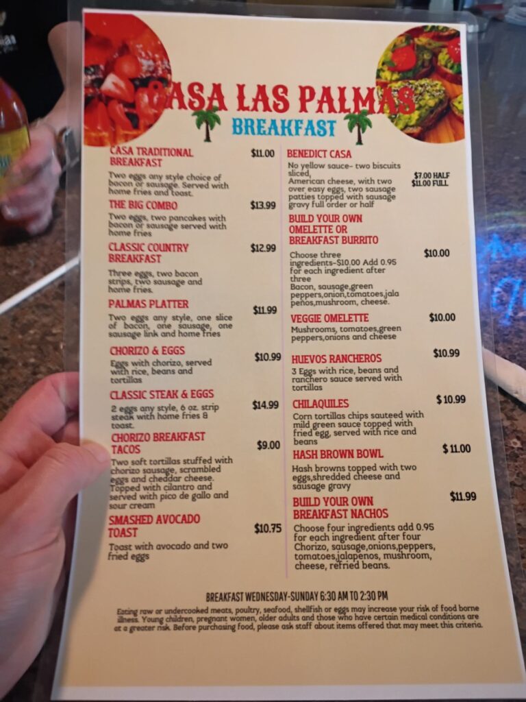 Casa Las Palmas breakfast Menu 4